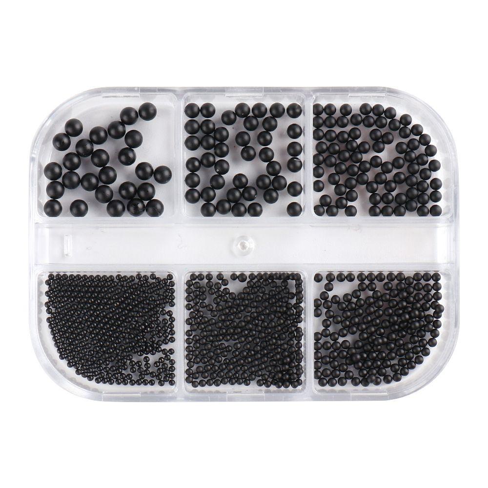 Hộp 6 Ngăn Đựng Hạt Tròn Mini 1-3mm Màu Đen Nhám Trang Trí Móng Nghệ Thuật DIY