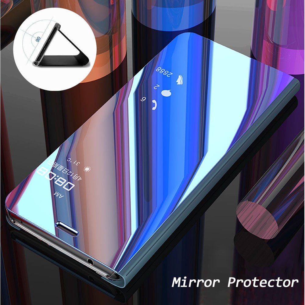 Apple IPhone X Xs 6 6S Plus max Case Clear View Electroplate Mirror Flip Stand Ốp điện thoại