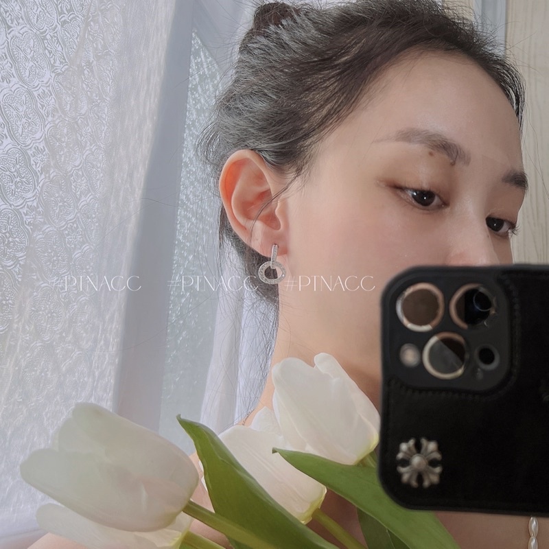 Bông tai, khuyên tai xi bạc 925 phủ nano đính đá cao cấp kiểu dáng hàn quốc .PTNACC.