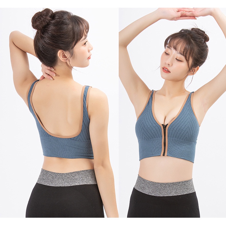 Áo Bra Nữ  Lót Thể Thao Cổ Chữ V Hở Lưng Phối Khóa Kéo Trước Quyến Rũ Cho Nữ