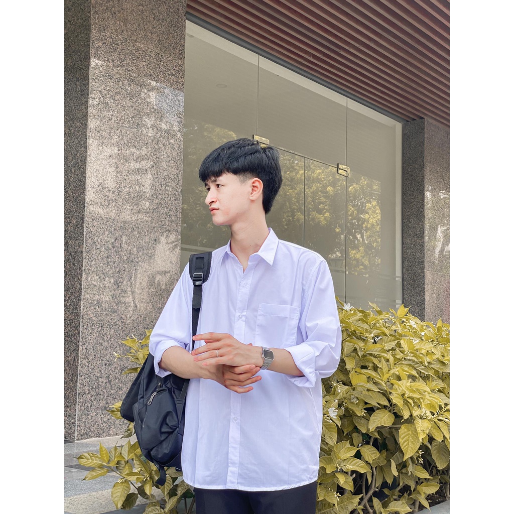 Áo sơ Mi Học Sinh Nam nữ JUNSHOP from rộng dáng thụng