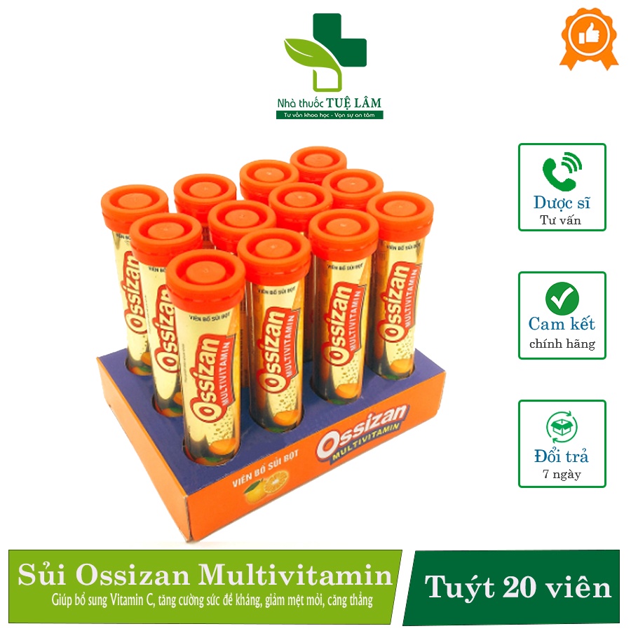 Viên sủi Ossizan Multivitamin 20 viên giúp bổ sung vitamin c, tăng sức đề kháng cho cơ thể, giảm mệt mỏi, căng thẳng