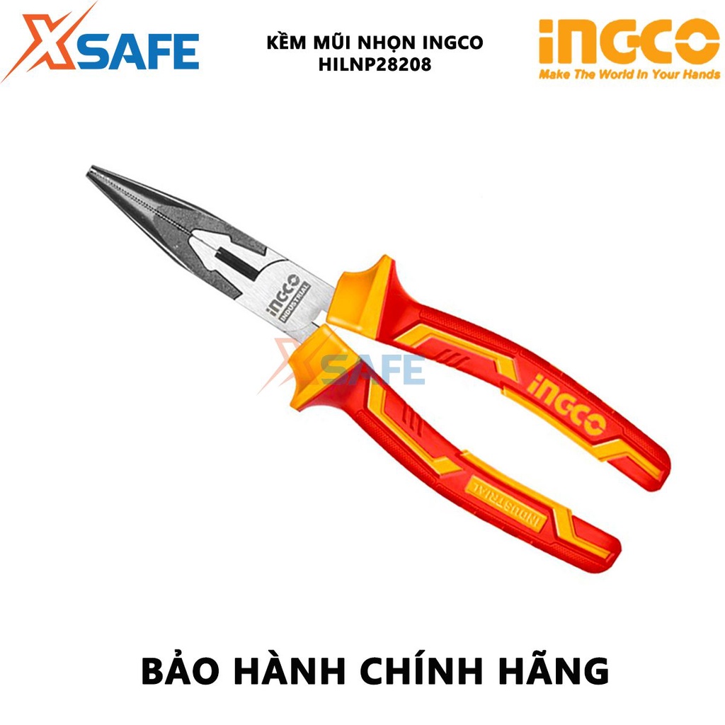 Kềm mũi cong cách điện INGCO HIBNP28208 đầu kềm mạ đen, đánh bóng - chính hãng