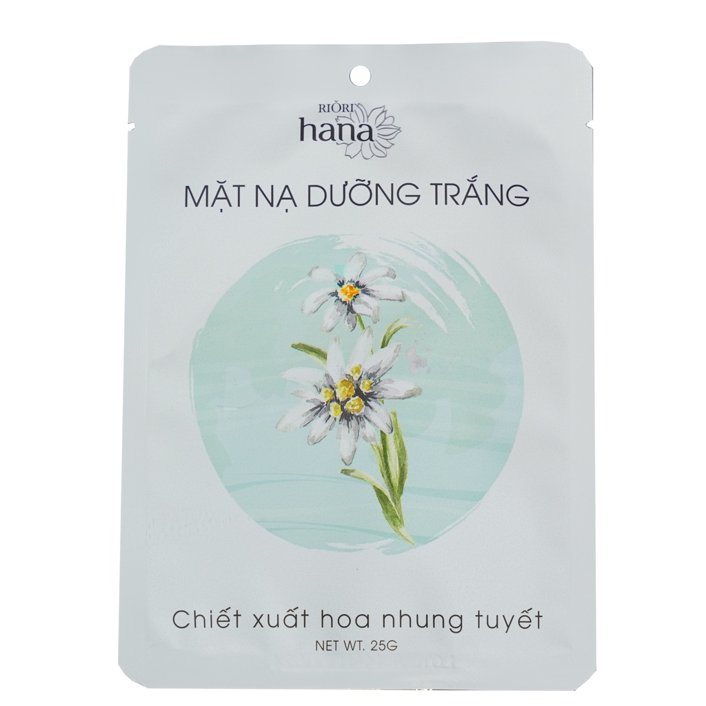 Mặt Nạ Giấy Dưỡng Trắng Mờ Thâm Mụn - Chiết Xuất Hoa Nhung Tuyết RIORI (Mới) - Hộp 12 miếng