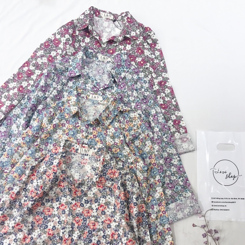 Áo sơ mi hoa nhí nhiều màu phong cách vintage Lovi