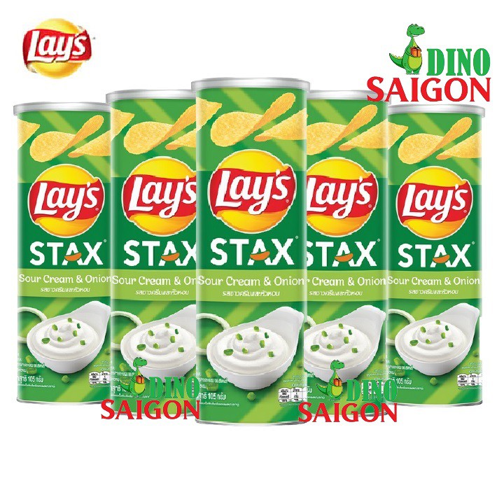 Bộ 5 Hộp Bánh Snack Khoai Tây Lay's Stax Thái Lan 105g Vị Kem Chua Hành