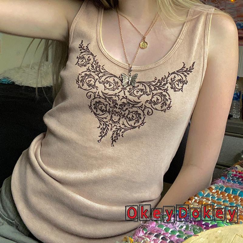 Áo ba lỗ cổ tròn in họa tiết nghệ thuật thời trang cho nữ