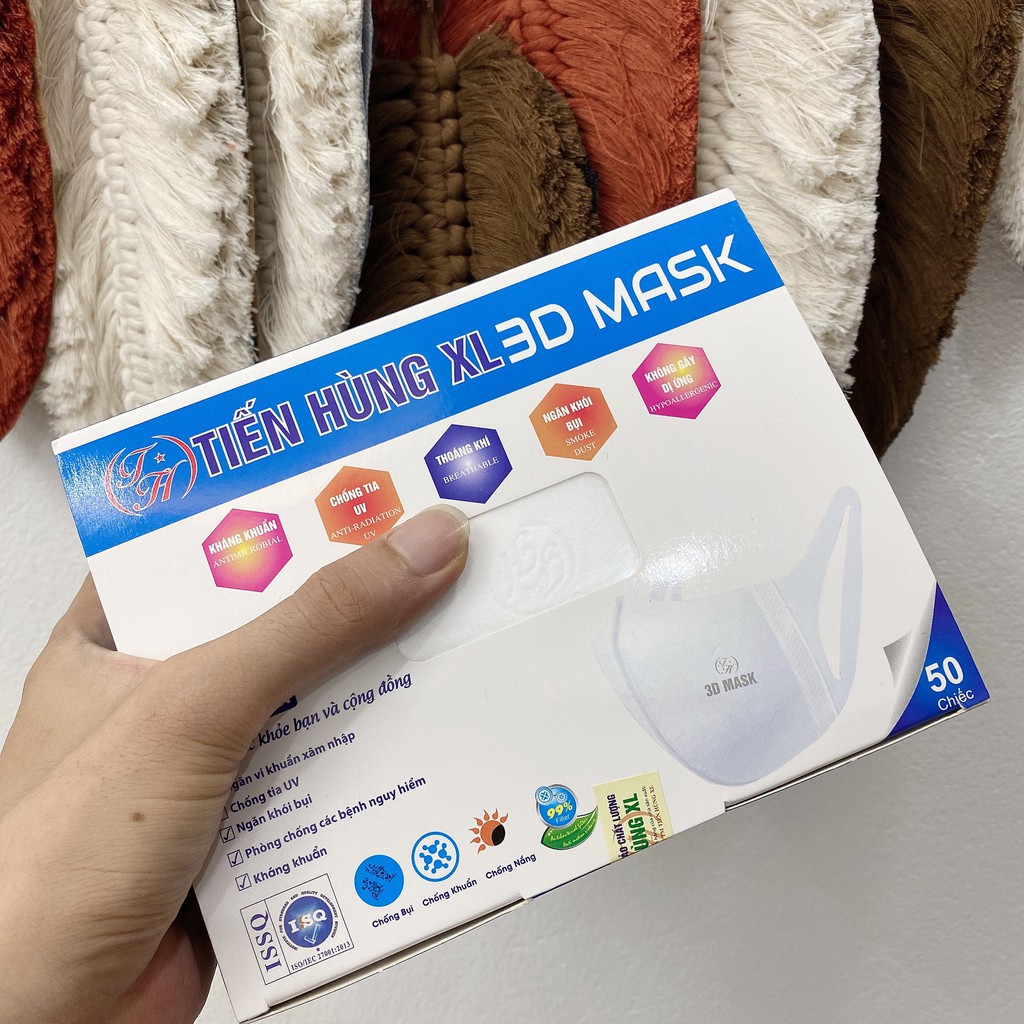 Khẩu trang 3D mask chính hãng kháng khuẩn màu trắng kiểu hàn quốc hộp 50 cái