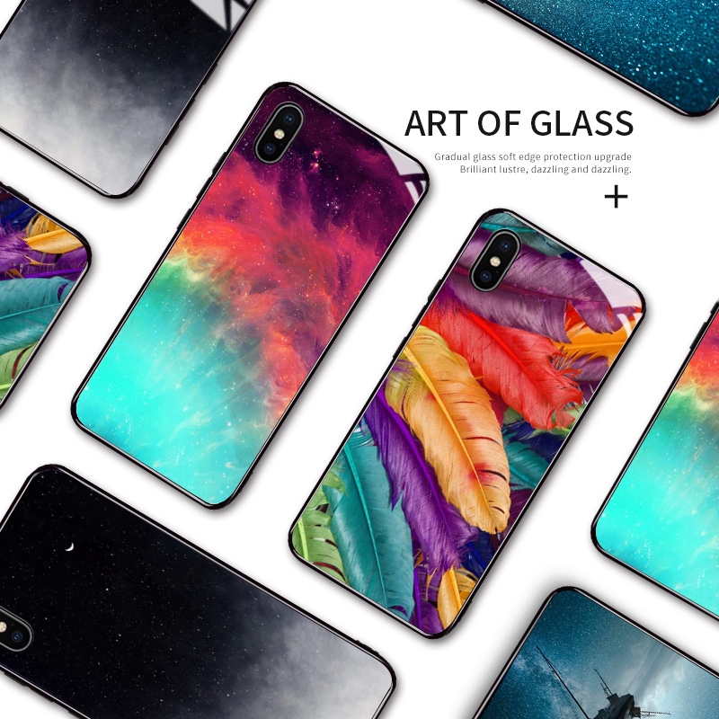 Ốp điện thoại mặt kính chống sốc họa tiết ombre Aurora cho IPhone 9 SE 2020 5 5S SE 2 6 6S 7 8 Plus