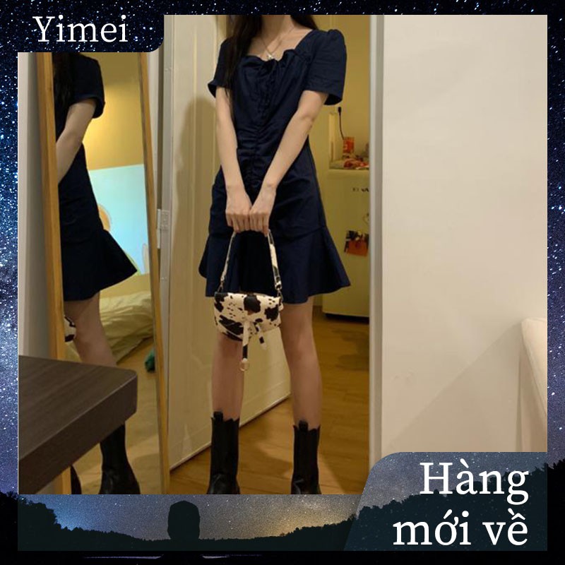 ⭐0412⭐New Korean classic square neck bow dress