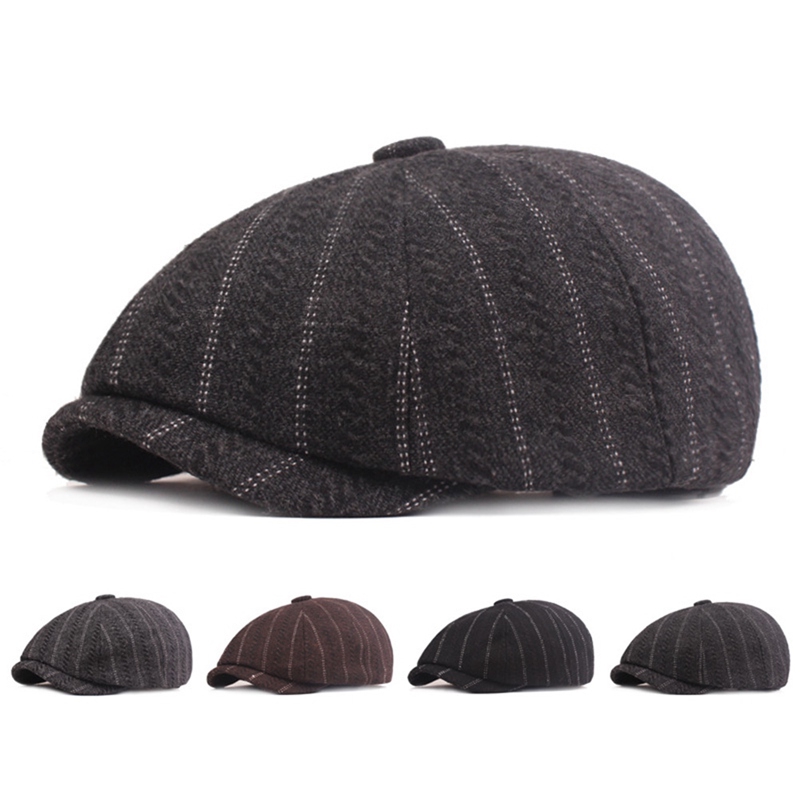 Peaky Blinders Hat Flat Cap Herringbone Tweed Wool Baker Hat