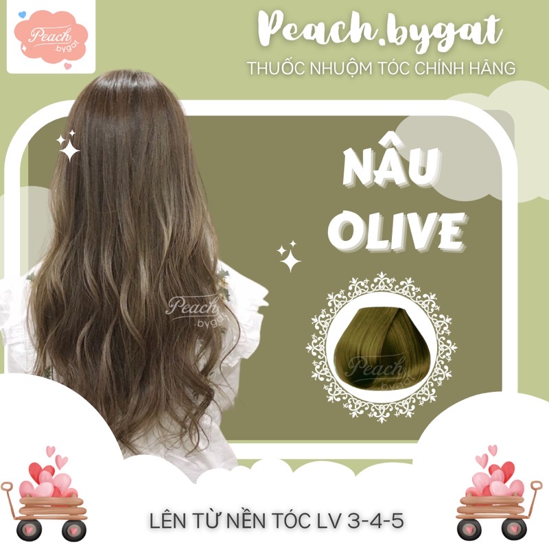 Thuốc nhuộm tóc màu NÂU OLIVE không cần sử dụng thuốc tẩy tóc của Peach.bygat