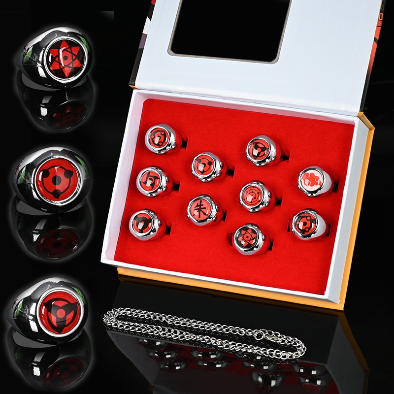 Set 10 Nhẫn Kim Loại Hóa Trang Nhân Vật Naruto Akatsuki Sharingan
