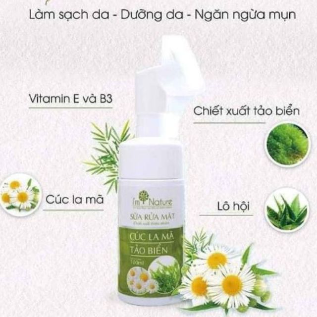 Sữa Rửa Mặt Tảo Biển Nhật Bản & Cúc La Mã 100ml chính hãng I’m Nature