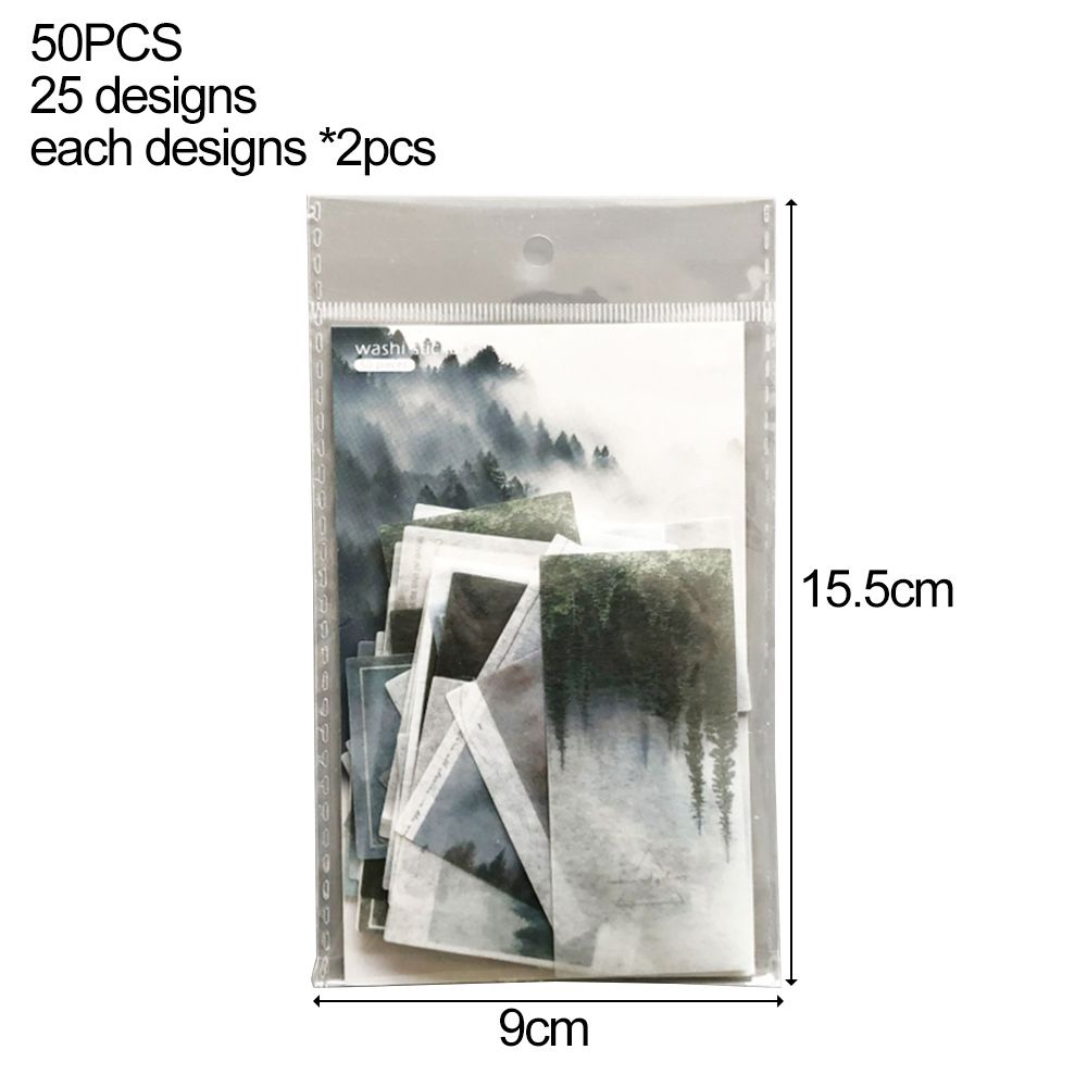 Bộ 50 Miếng Dán Trang Trí Sổ Tay / Nhật Ký / Album Ảnh Họa Tiết Khu Rừng / Sơn Dầu Độc Đáo Diy