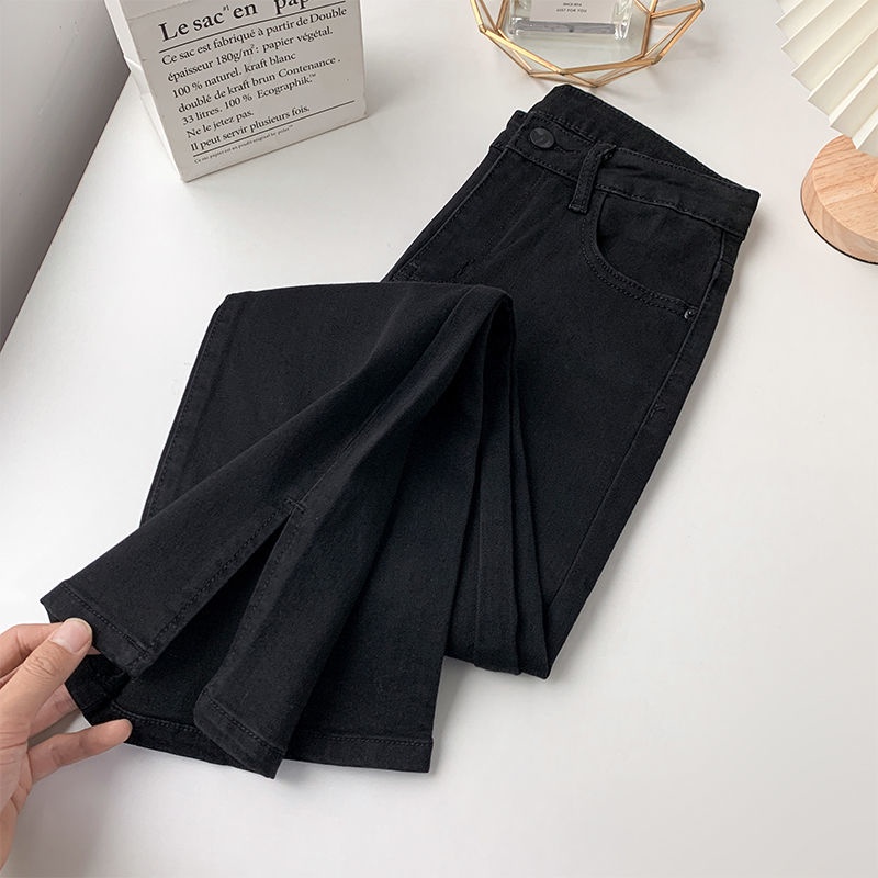 Quần jean dài COZOKC lưng cao dáng rộng thiết kế xẻ tà cá tính