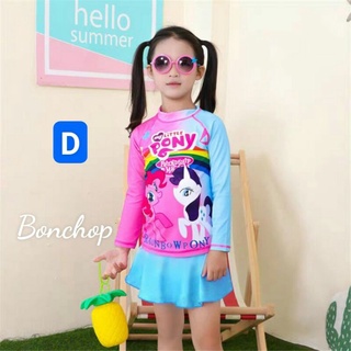 Đồ Bơi Bé Gái In Hình Ngựa Pony Chân Váy Tay Dài Chống Nắng Chống Lạnh