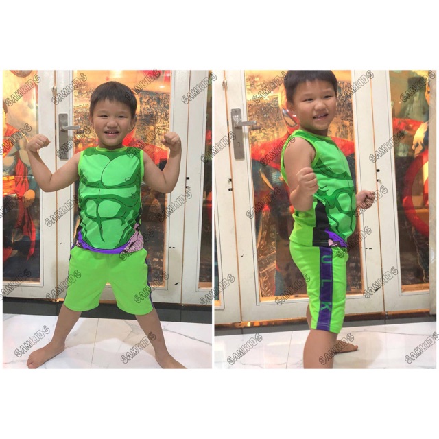 Quần áo bé trai - Bộ sát nách hình siêu nhân khổng lồ xanh Hulk   , chất cotton 100% - Hãng Samkids