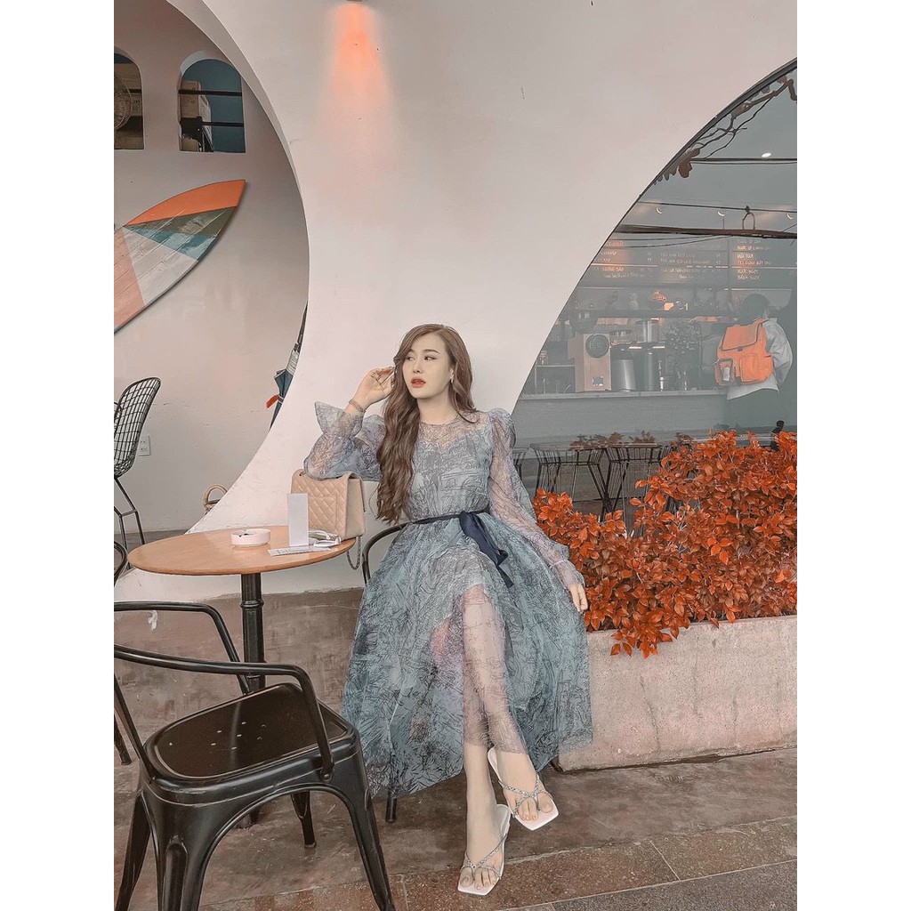 đầm maxi voan 3d tay dài cổ tròn phối dây thắt nơ eo cực xinh hàng cao cấp chuẩn shop xịn xò kL4345 | BigBuy360 - bigbuy360.vn