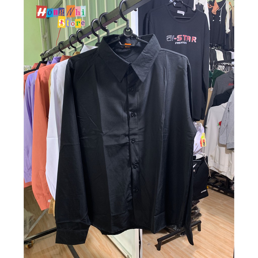 SƠ MI TRƠN DÁNG RỘNG BASIC UNISEX TAY DÀI MÀU ĐEN - MM | BigBuy360 - bigbuy360.vn