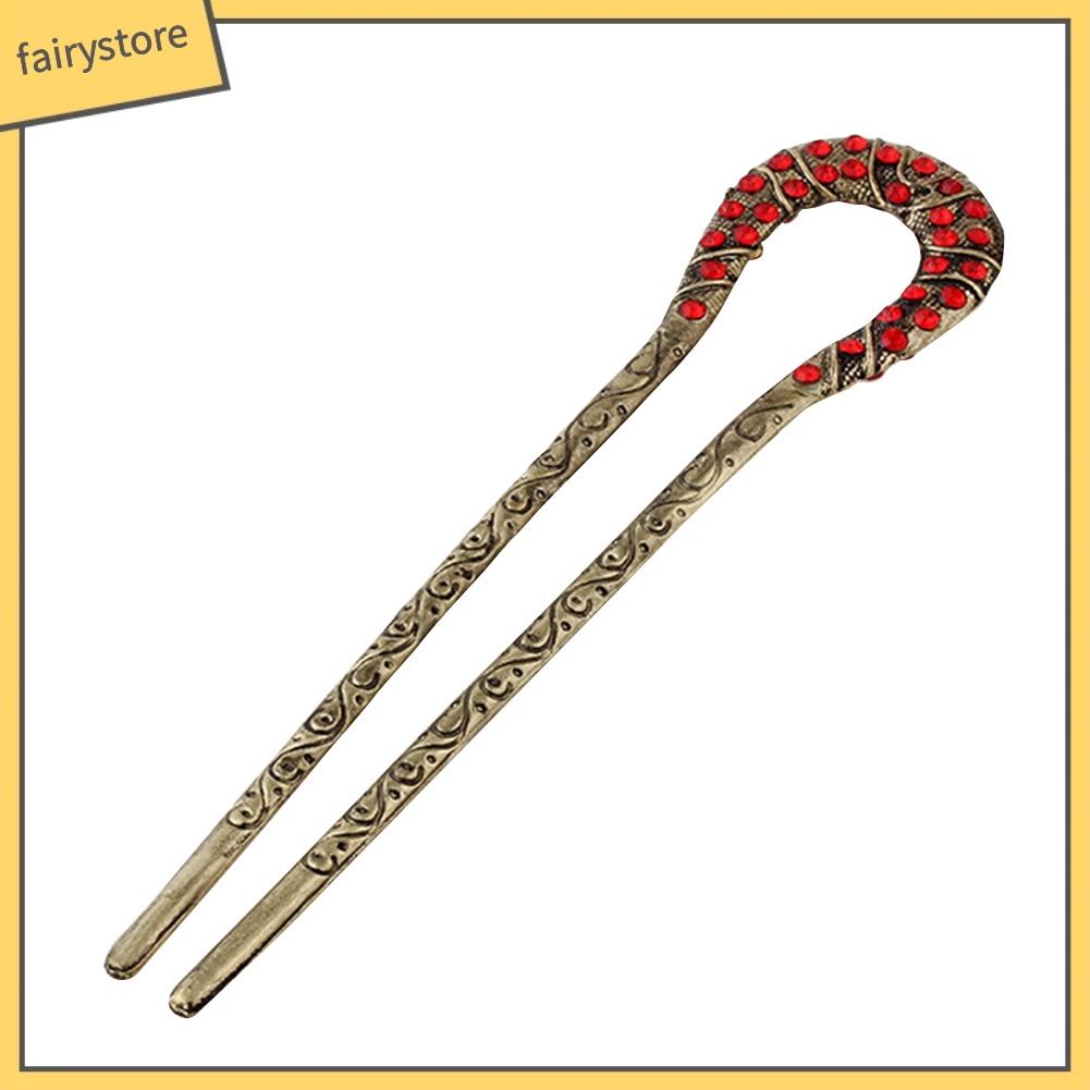 Trâm Cài Tóc Chữ U Đính Đá Phong Cách Retro Thời Trang