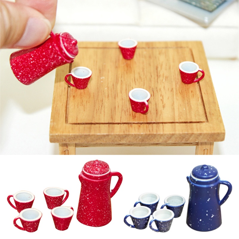 Bộ Ấm Đun Nước Mini 4 Cốc Tỉ Lệ 1 / 12 Độc Đáo Trang Trí Nhà Búp Bê DIY