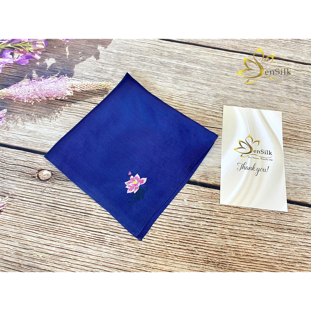 Khăn Mùi Xoa Lụa Cao Cấp SenSilk thêu Quốc hoa Việt Nam 35x35cm, Quà Tặng khách nước ngoài