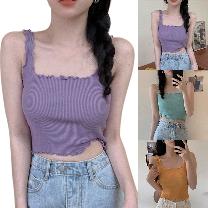 Áo Hai Dây Ngắn Màu Trơn Gợi Cảm Cho Nữ