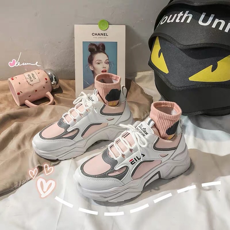 Giày thể thao nữ Ulzzang Eila viền phản quang cá tính phối màu