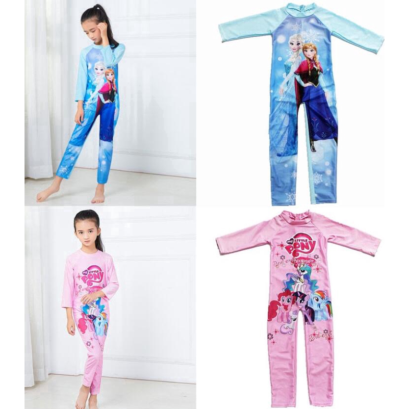 Bộ đồ bơi dài tay in họa tiết nàng tiên cá/Frozen/ngựa con/Hello Kitty cho bé gái 3-11T