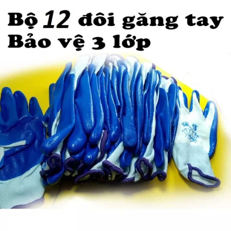 1 bịch 12 đôi găng tay bảo hộ lao động phủ sơn ( màu xanh dương )&lt;br&gt;