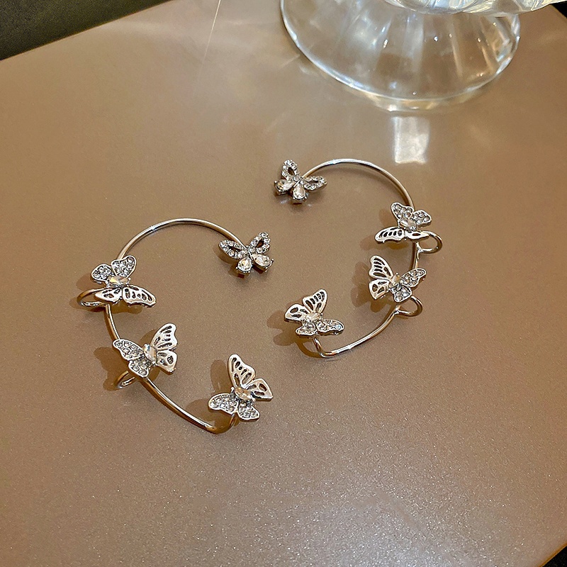 Khuyên Kẹp Vành Tai Mạ Vàng/Bạc Hình Bướm Đính Đá 1 Cái