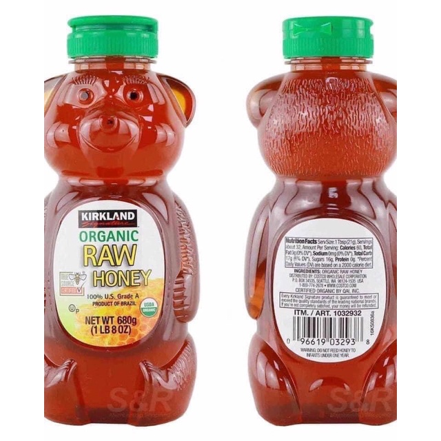 Mật Ong organic Raw Honey Kirkland chai 680g