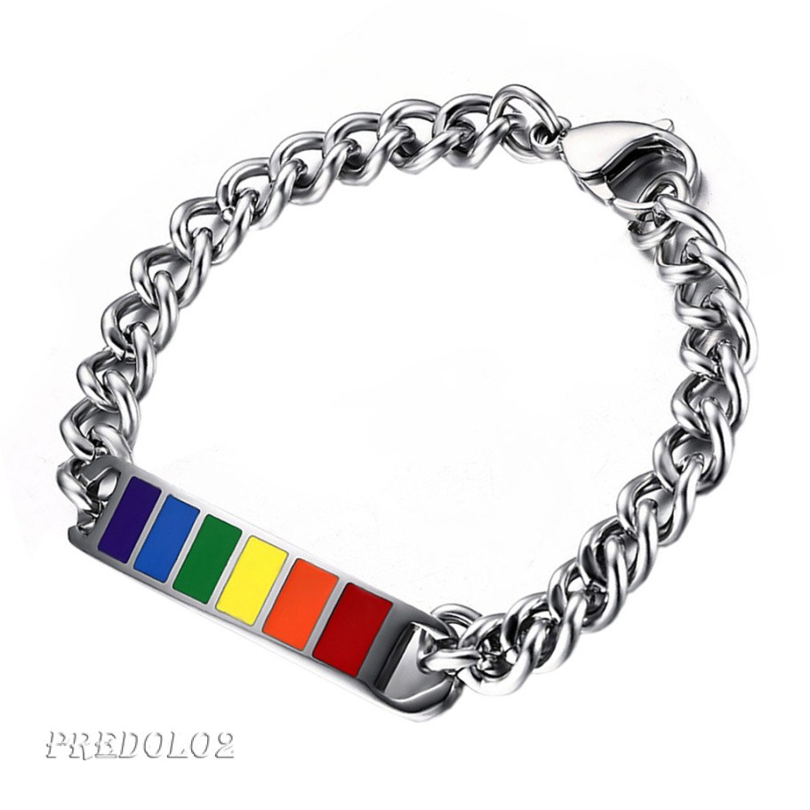 Stainless Steel Chain Braided Rainbow Powerful Clasp Wristband Gay Pride
