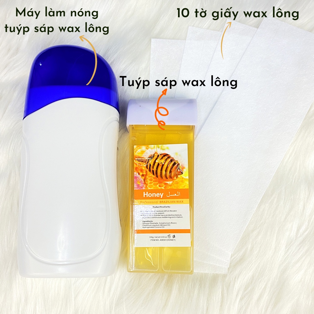 Combo Máy wax lông nóng cầm tay Depilatory Heater + Tuýp sáp wax con lăn + Tặng 10 tờ giấy wax