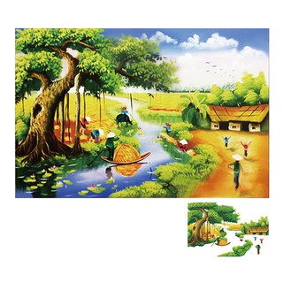  Tranh đính đá phong cảnh Quê Hương Mùa Lúa Chín KT: 100x70cm