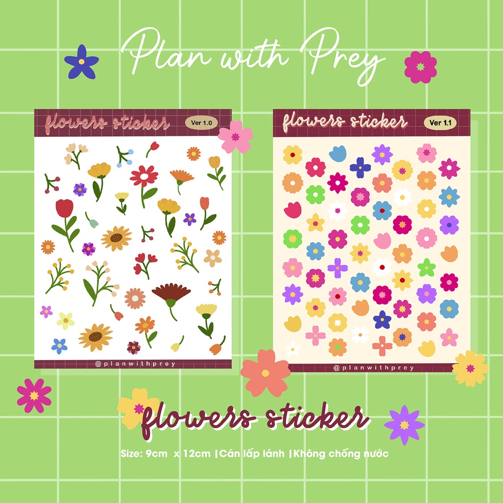 Sticker flowers, sticker hoa trang trí sổ và toploader | Desigined by Plan With Prey