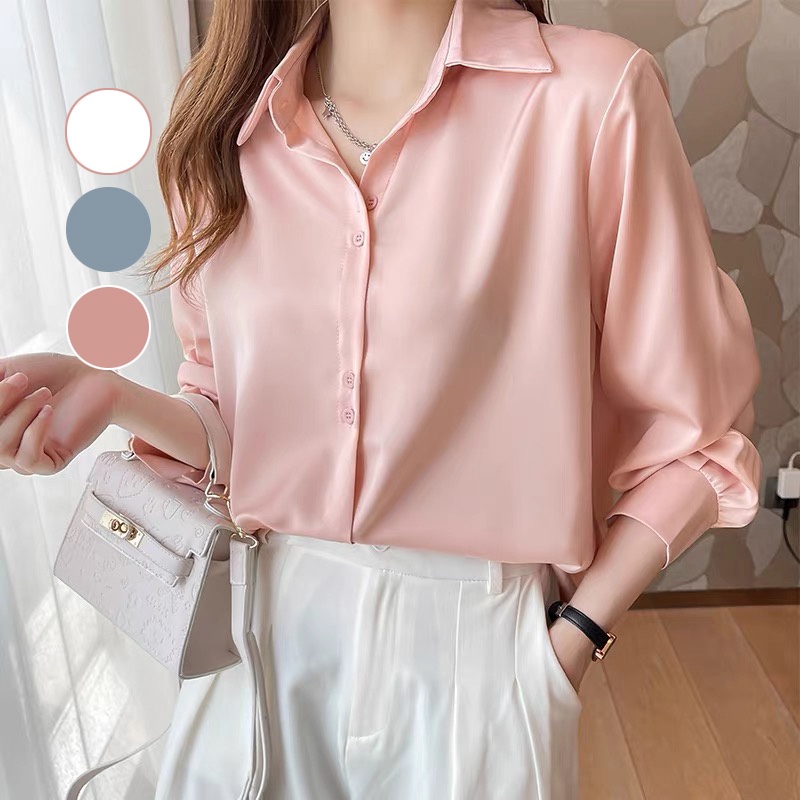 Áo sơ mi nữ dài tay sơ mi lụa công sở Ganesa form đẹp chất lụa mềm mát [GA03]