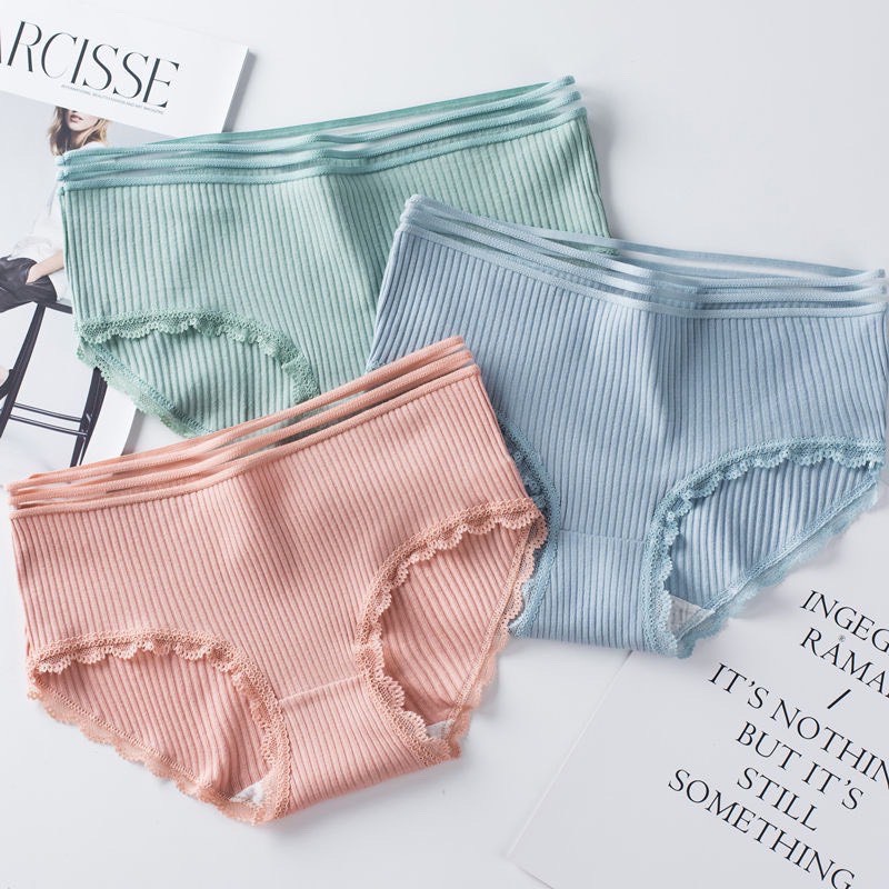 Quần Chíp Nữ Cotton Gân Tăm Cạp Lưới Siêu Xinh ❤️Quần Lót Đẹp Phối Viền Ren Điệu Đà