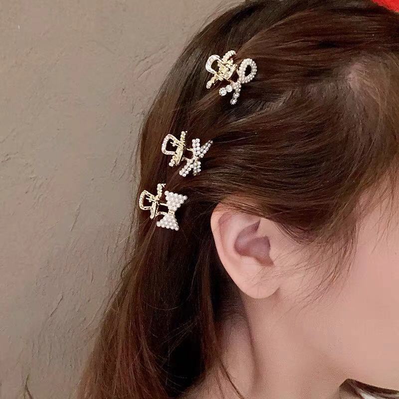 Ahellogirl Kẹp tóc đính ngọc trai nhỏ phong cách Hàn Quốc đơn giản cho nữ