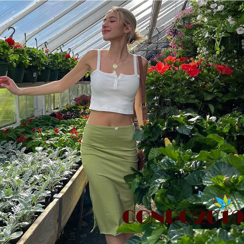 Hgm-đầm Nữ Màu Trơn Phối Váy Xẻ Tà Bên Hông Đính Nơ (Xanh Lá Nhạt)