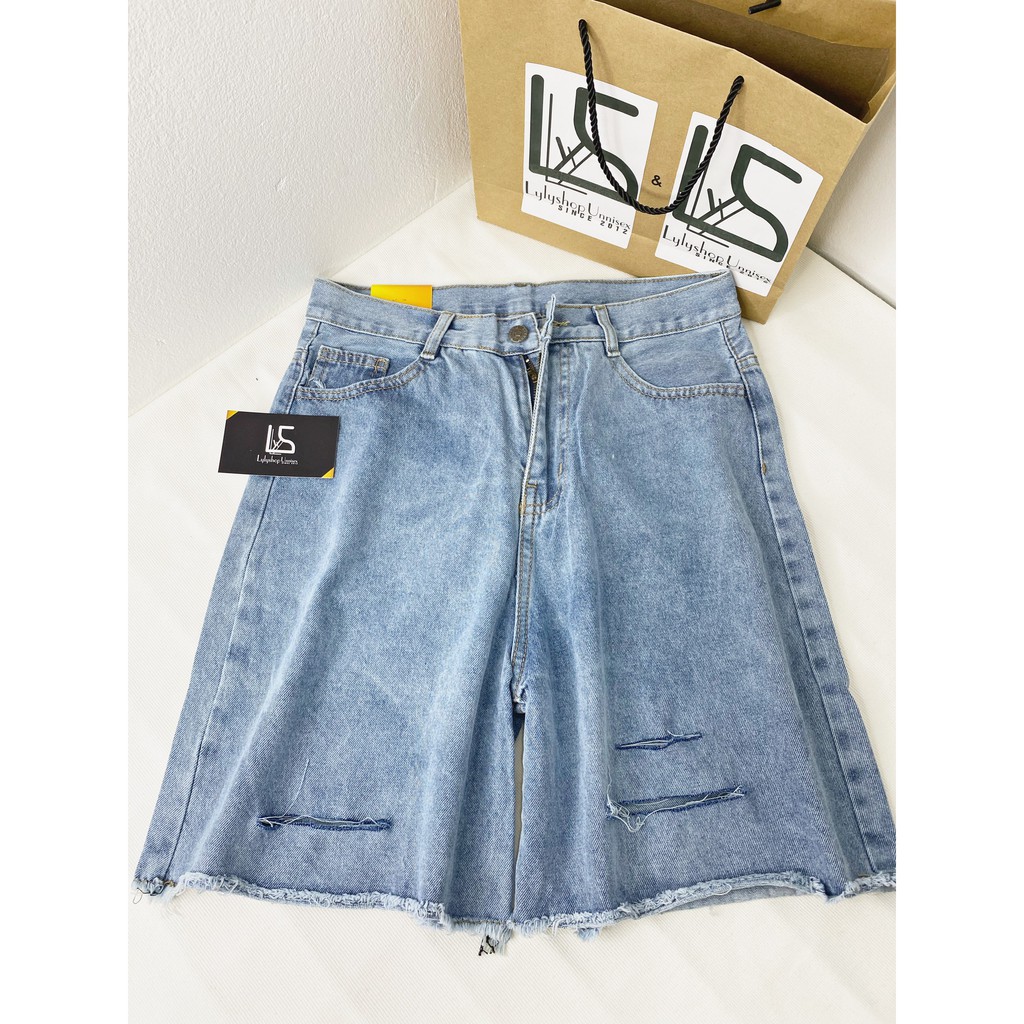 Quần short jean nữ LylyshopUnisex kiểu ống rộng rách nhẹ, quần sooc đùi chất bò mềm mịn đường may chắc chắn, đủ size