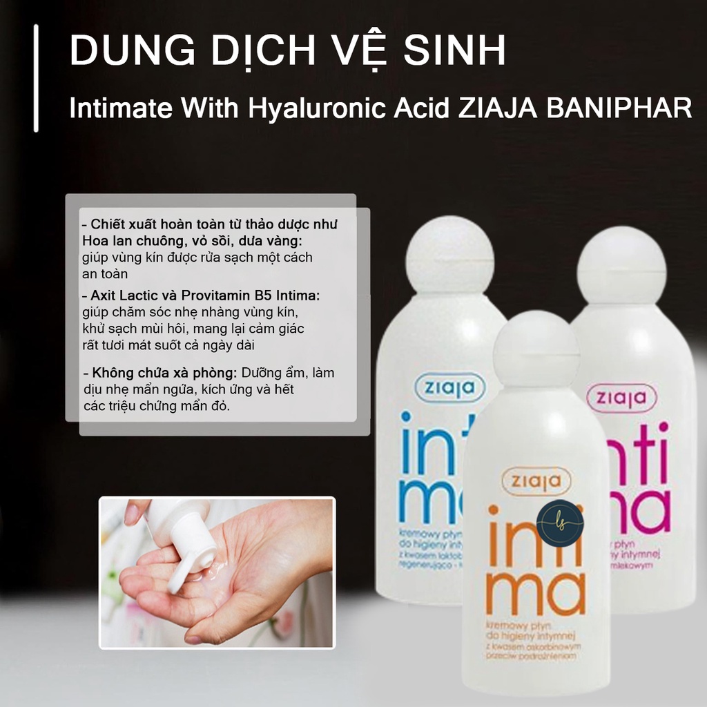 Dung Dịch Vệ Sinh Phụ Nữ Intimate With Hyaluronic Acid ZIAJA BANIPHAR Hỗ Trợ Dưỡng Ẩm, Làm Sạch 200ml