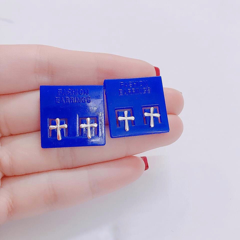 Khuyên Tai Bạc Ta CaoBac Silver Đơn Giản Chữ Thập Trơn Phong Cách Unisex Nam Nữ Đều Đeo Được