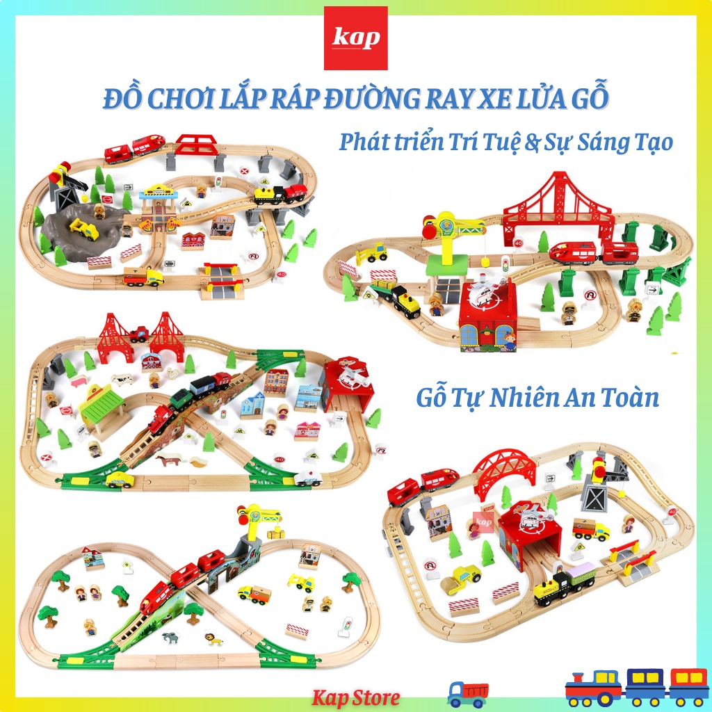 BỘ ĐỒ CHƠI ĐƯỜNG RAY XE LỬA CAO CẤP BẰNG GỖ - TƯƠNG THÍCH BRIO, HAPE, LIDL, IKEA