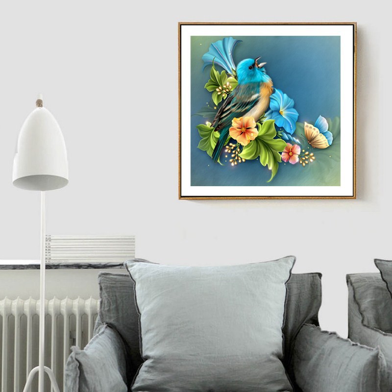 Bộ tranh đính đá 5D tự làm hình chim và hoa 30x30cm