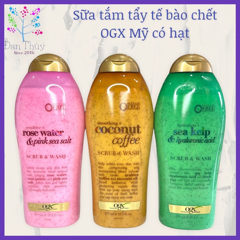 Sữa tắm tẩy tế bào chết OGX Mỹ có hạt làm sạch sâu, dưỡng ẩm