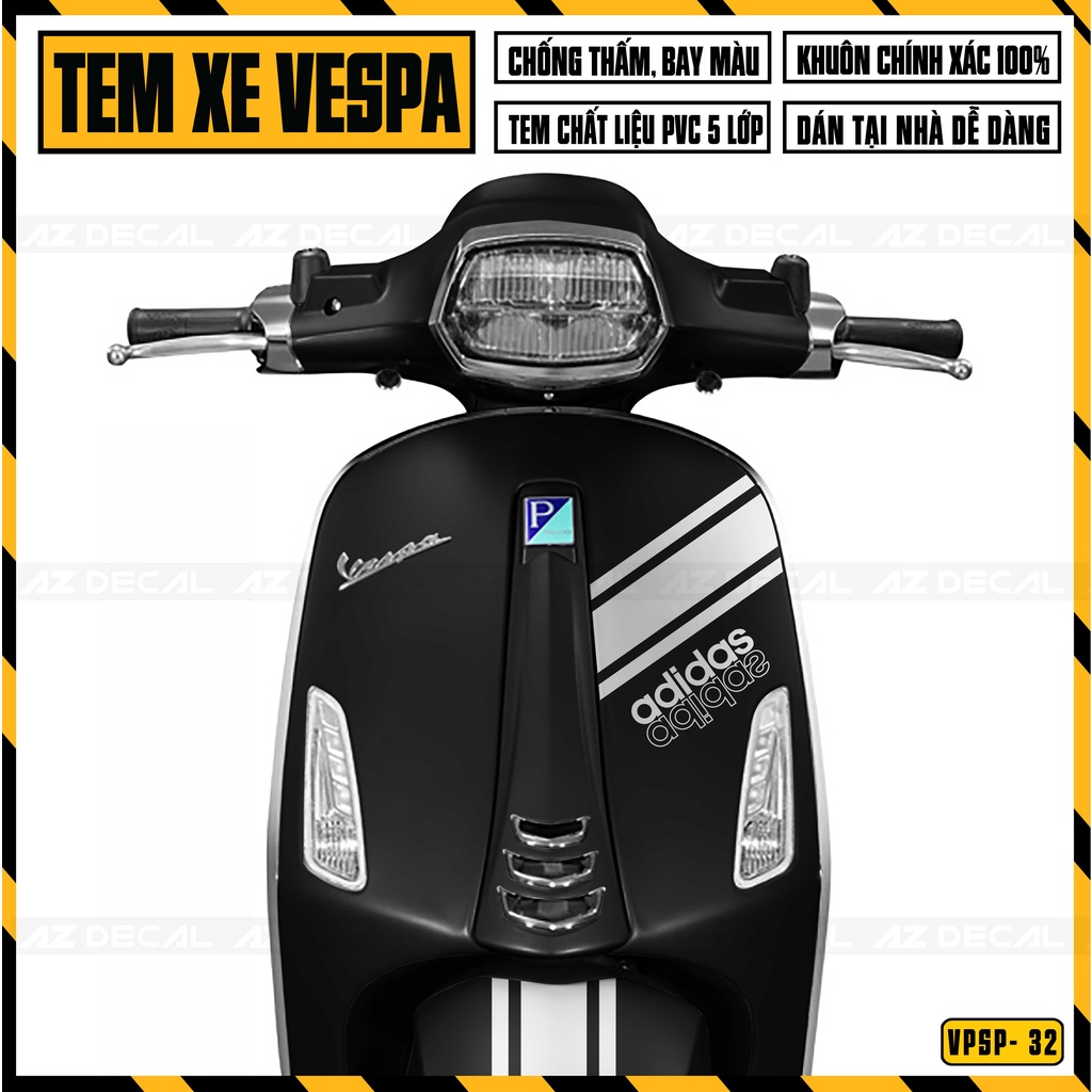 Tem Dán Xe Vespa Mẫu Adidas | VPSP32 | Deca Rời Vespa Sprint / Primavera Đẹp, Cắt Khuôn Sẵn Dễ Dán