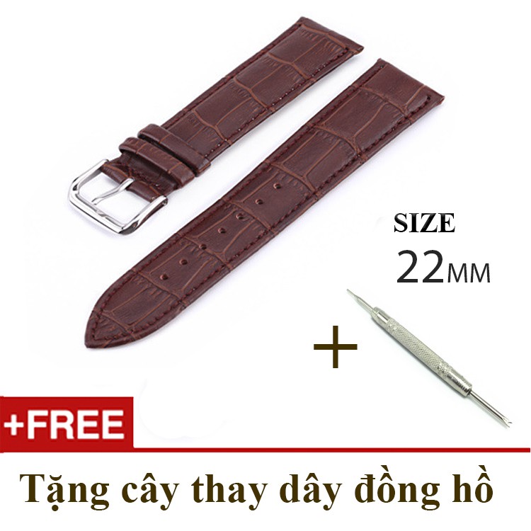 Dây đồng hồ da cao cấp SIZE 22mm (nâu-B802)