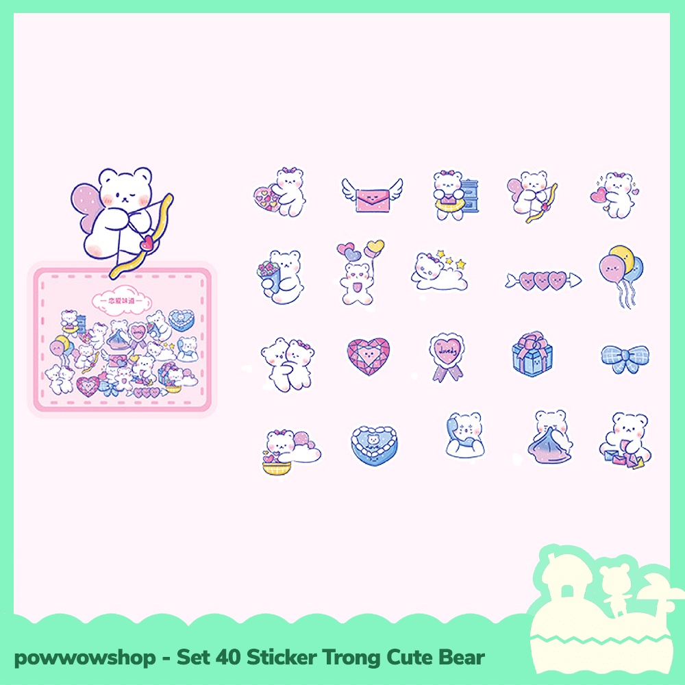[Sẵn VN - Hỏa Tốc] Bộ 40 Sticker Decal Trong Dán Trang Trí Vật Dụng Cute Bear Nhiều Mẫu
